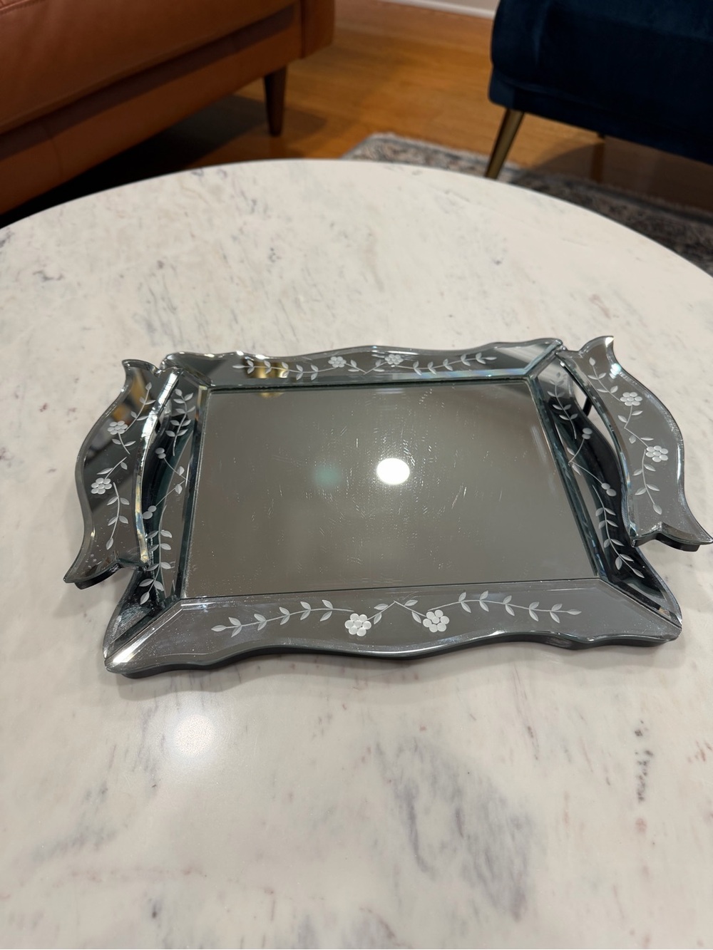 Venetian style floral etched vanity tray